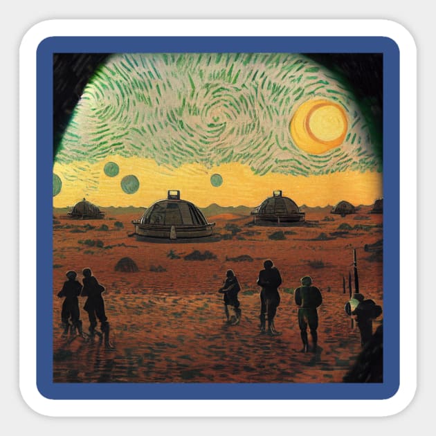 Starry Night in Mos Eisley Tatooine Sticker by Grassroots Green